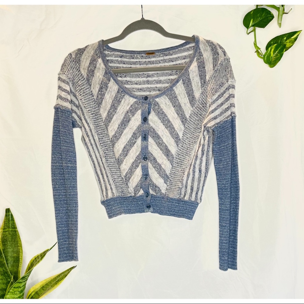 Free People Semi-Sheer Blue/White Striped Cardigan